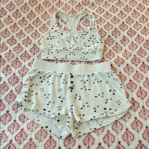 Z Supply White Heart-Print Racerback Bralette & Shorts Set